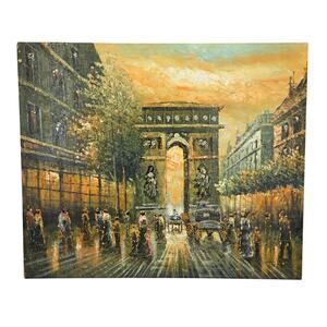 PARIS ARC DE TRIOMPHE OIL PAINTING ON CANVAS STREET SCENE MODERN DECOR ART